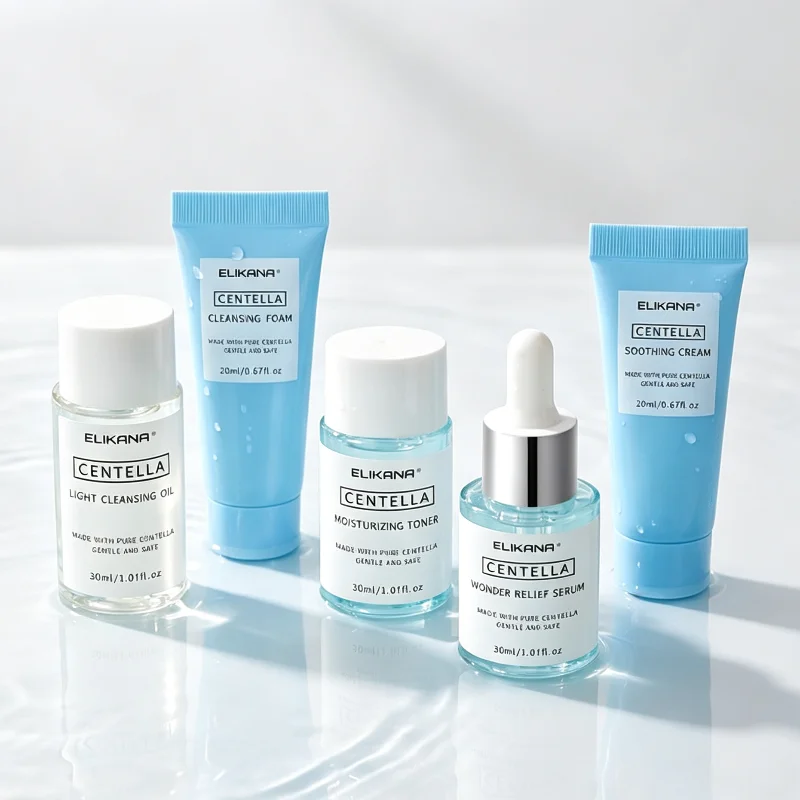Centella Asiatica 5pcs Travel Skincare Set Cleansing Oil Foam Toner Serum Cream Hydrate Moisturize Facial Skincare Holiday Gift