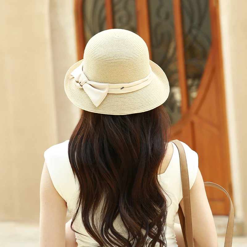 French Elegant Women\'s Exquisite Straw Hat Women\'s New Summer Irregular Curled Sun Protection and Sunshade Hat Outdoor Travel Fo