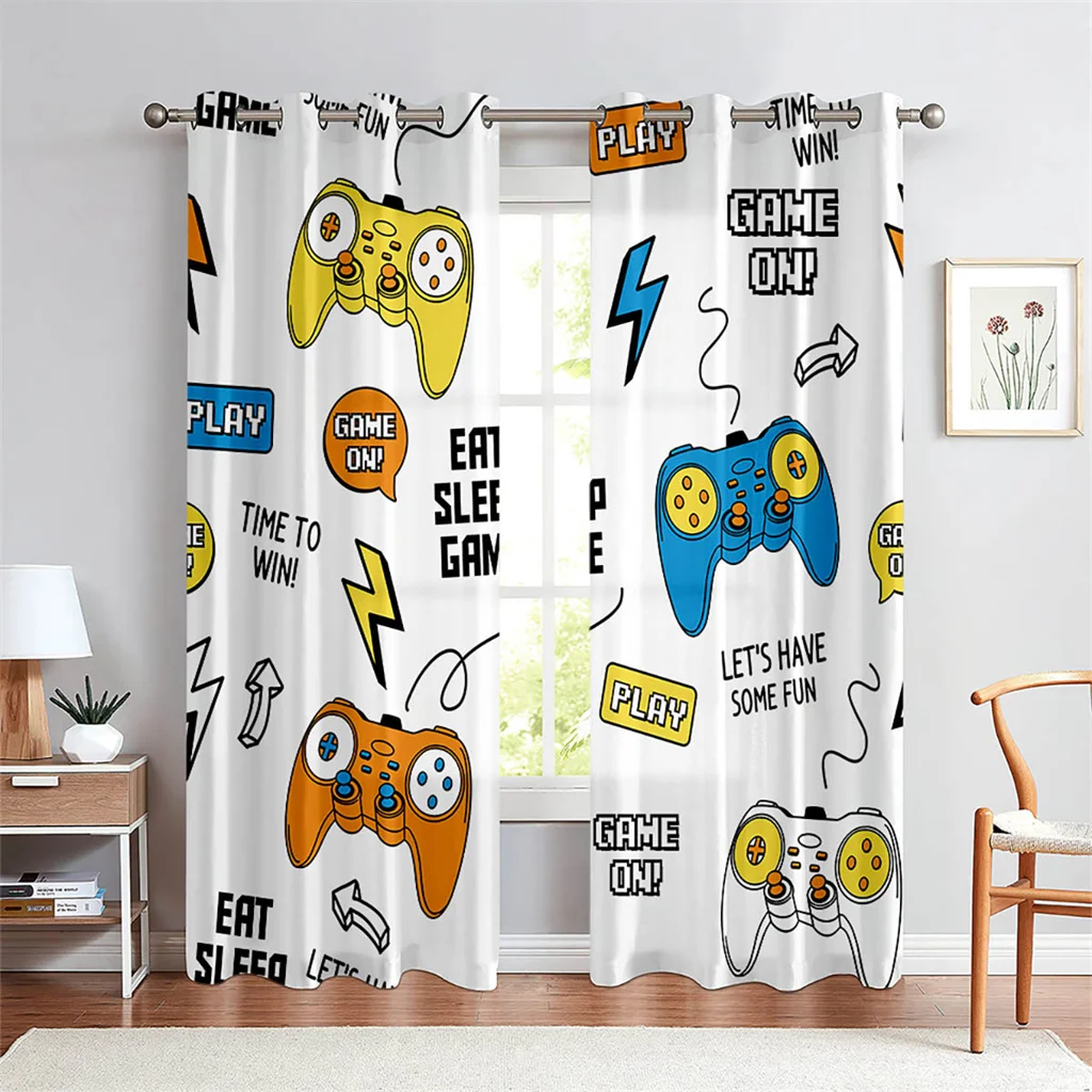 

2 Pcs Video Game Theme Curtains Colorful Controller Pattern Teen Room Decor Bedroom Living Room Window Curtains