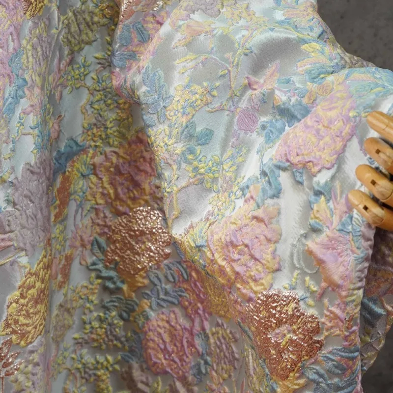 

Ткань из золотого атласного шелка жаккардового плетения для ханьфу, ципао, юбки «лошадиная морда», индивидуальный пошив одежды, материалы для шитья своими руками