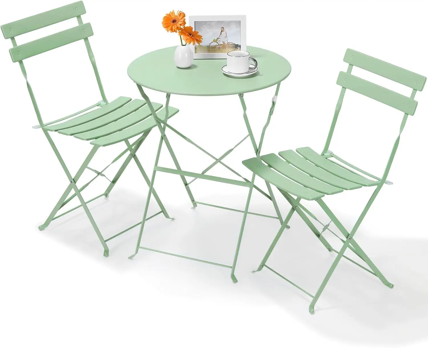 Tuinmeubilair Terrasset Bistrotafelset 3-delige stalen tafel en stoelen Opvouwbare bistroset voor gazon Balkon Achtertuin Tuin