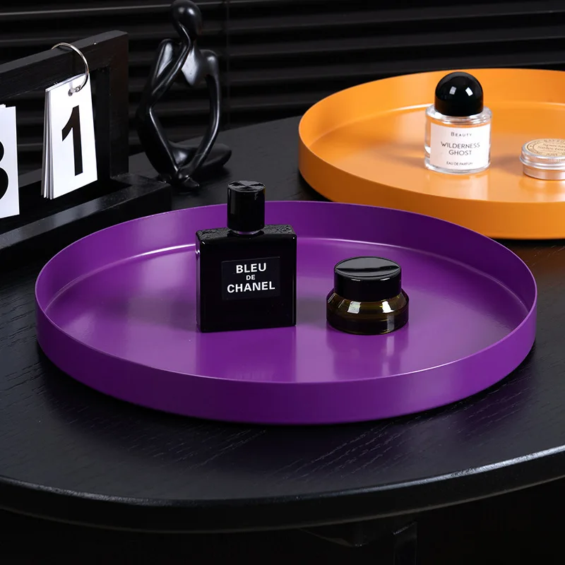 

Nordic ins storage tray round jewelry cosmetics storage porch storage stainless steel multi-color tray