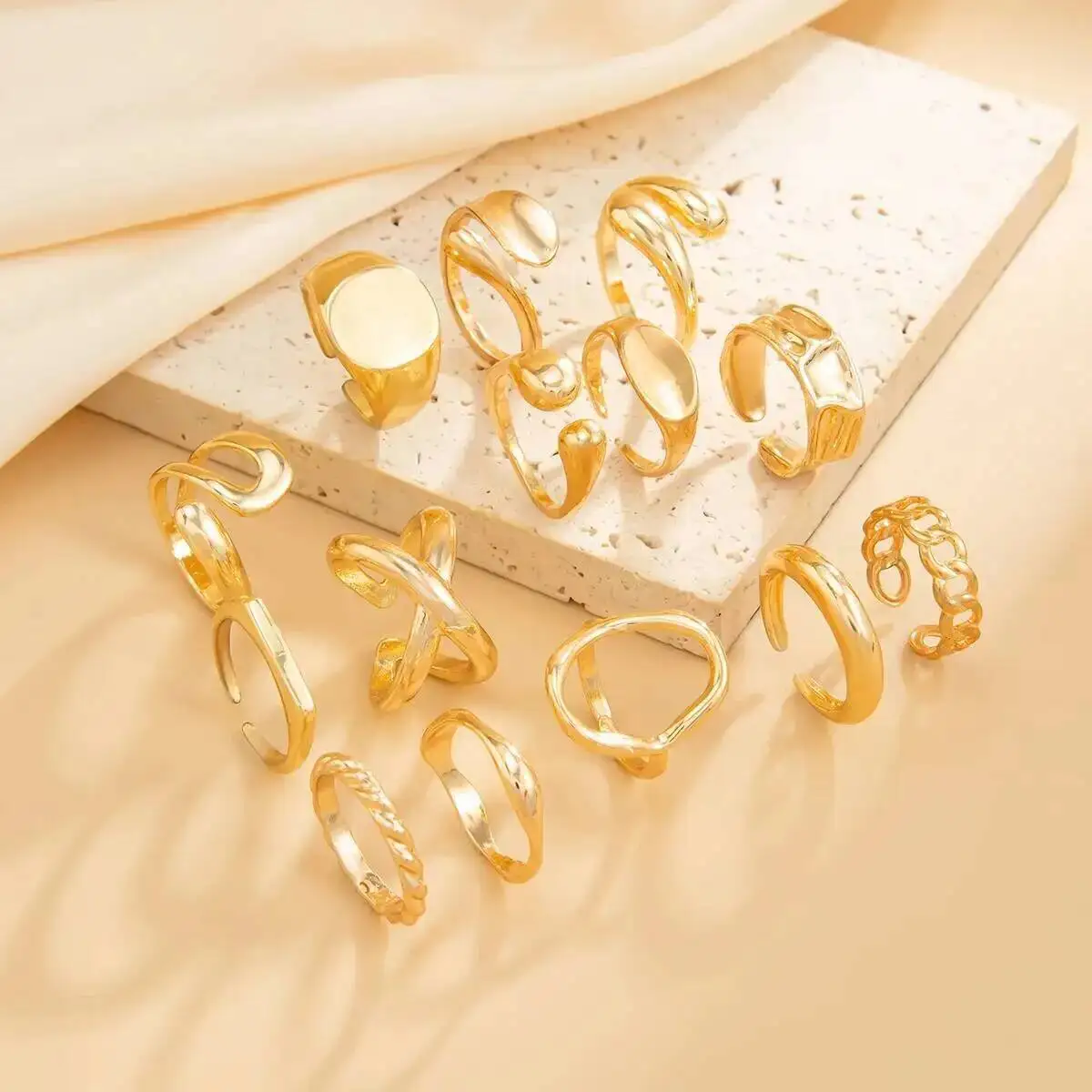 IngeSight.Z 14Pcs/Set Hip Hop Punk Irregular Metal Opening Rings Women Vintage Gold Color Knuckle Joint Ring Party Jewelry Gift view 6