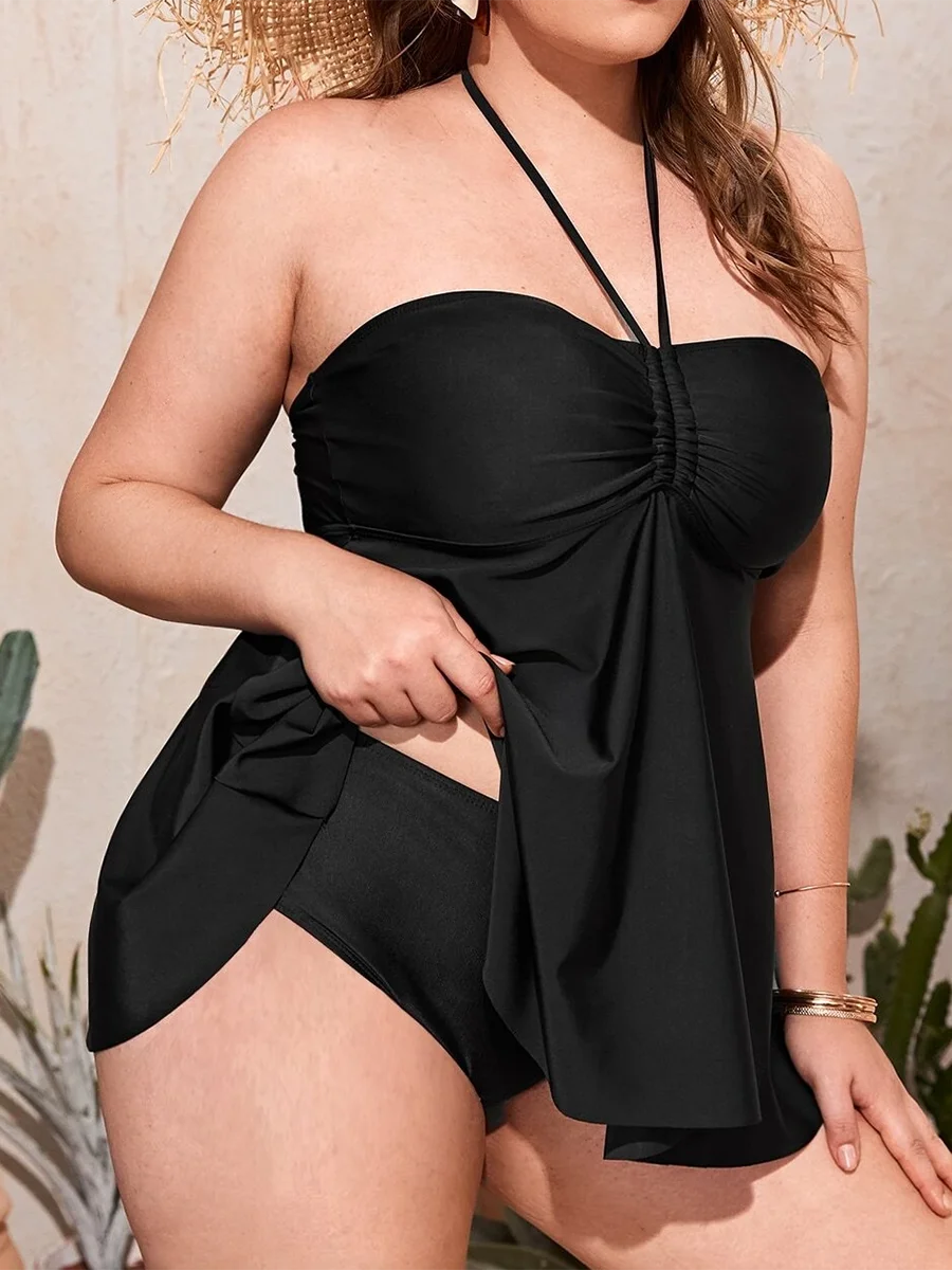 Two Piece Swimsuit Dress Women Tankini 2023 Plus Large Size Swimwear Female Black HalterBathing Swimming Swim Suit Beachwear 4XL