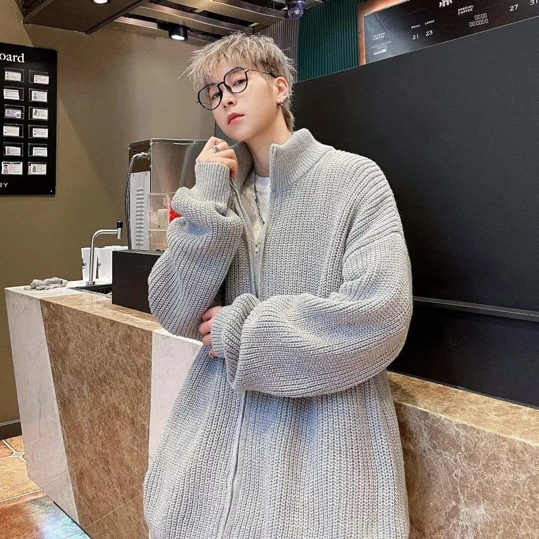 

Loose Casual Knitted Cardigan Sweater for Men Autumn Winter plus Size 250 Pou Zipper Jaet Outerwear Polyester Fiber