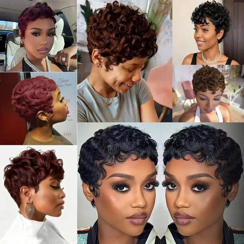 قسط مجعد عابث قطع 13x4 الدانتيل الباروكات الأمامية شعر الإنسان 99J 250% الكثافة قصيرة 6 بوصة الطبقات مجعد غلويليس شعر مستعار للنساء