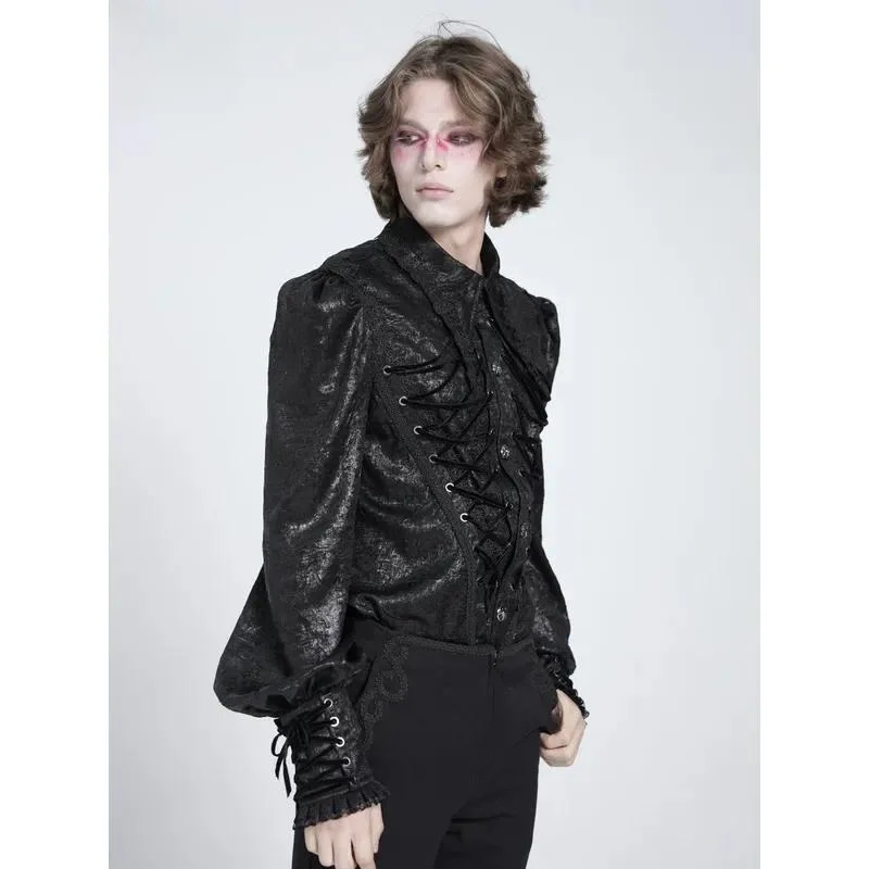Men Gothic Long Sleeve Shirt Woven Rope Design Dark Punk Streetwear Casual Top SHT136