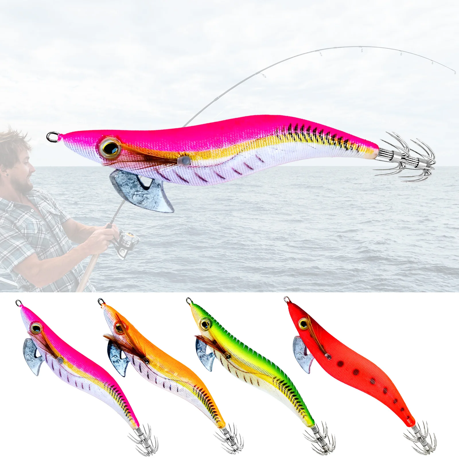 

17g 12CM EGI Squid Bait Jig Luminous Artificial Lure Wood Shrimp Bait for Cuttlefish Octopus Rock & Boat Fishing Entertainment
