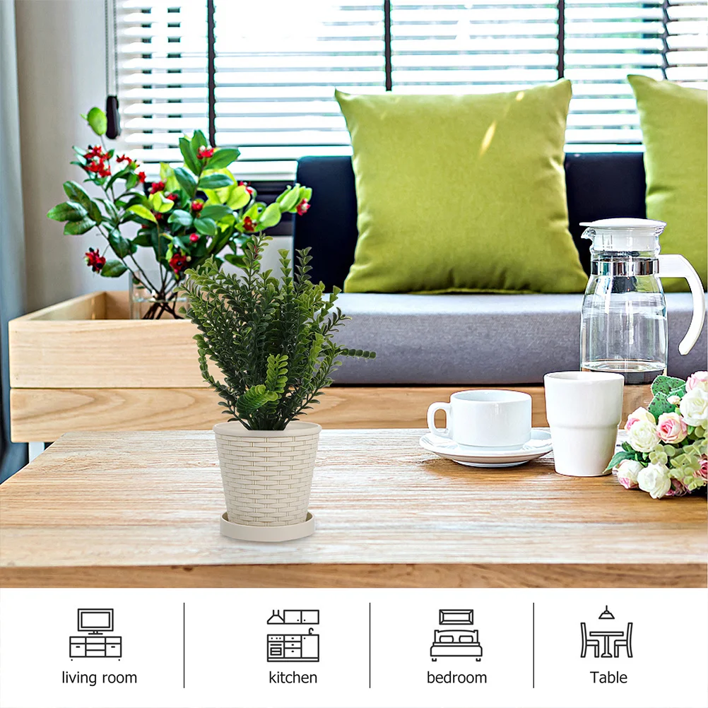 

1Set Resin Flowerpot Woven Pattern Planters for Succulents Cacti Vegetables Balcony Garden Nursery Production Durable Scratch