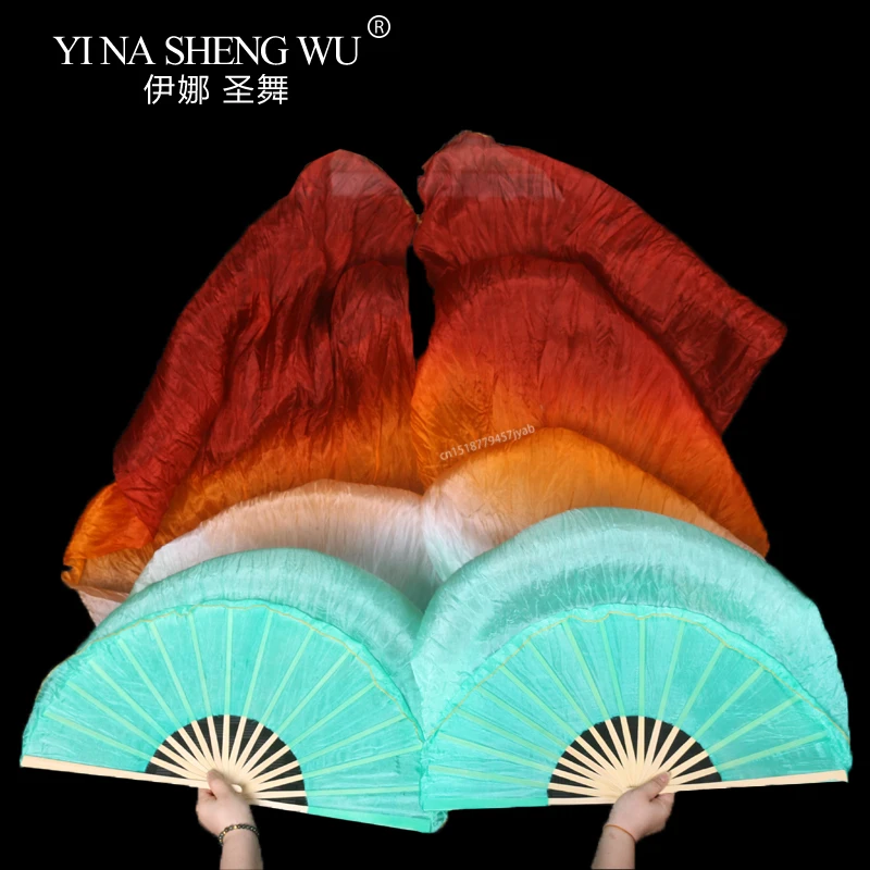 

Градиентные любители танца живота из натурального шелка, танцевальная практика, реквизит для соревнований, аксессуар для сценического шоу, ручная окраска, удлиненные шелковые веера 180 см