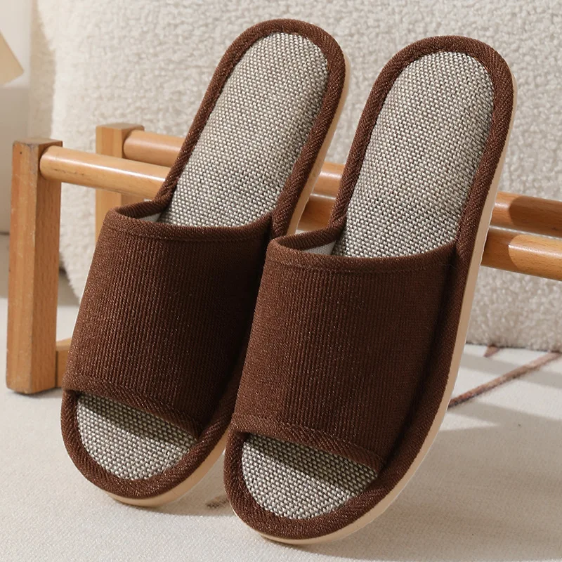 Women Mute Linen Slippers Indoor Men Home Breathable Slides Couples Anti-slip Travel Shoes Comfortable Flats Guest Slippers