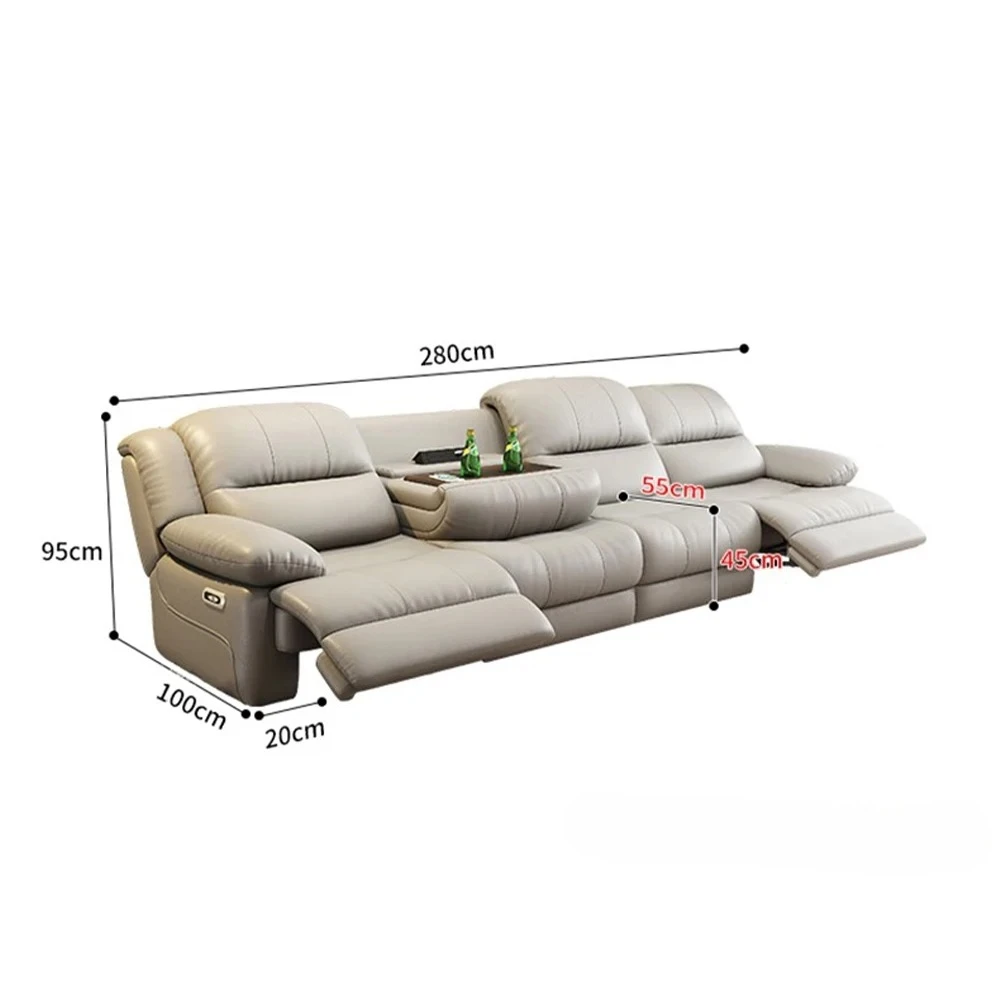 Sofa with Power Outlet, USB, and Hidden Cup Holders – Genuine Leather Recliner