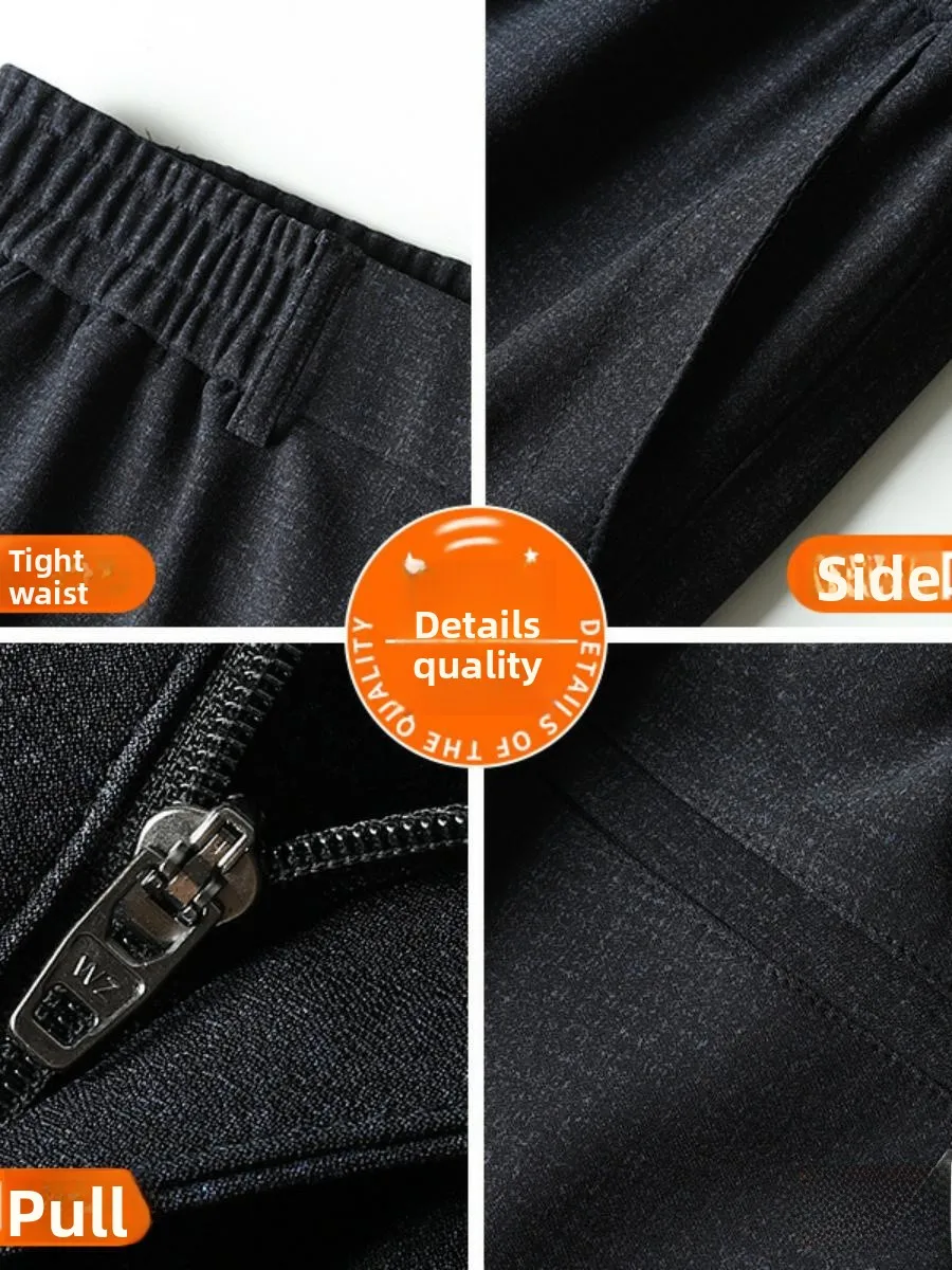 

Повседневные брюки для папы среднего возраста, свободные прямые брюки с эластичной резинкой на талии, осень-весна, мужские повседневные брюки свободного покроя с высокой талией