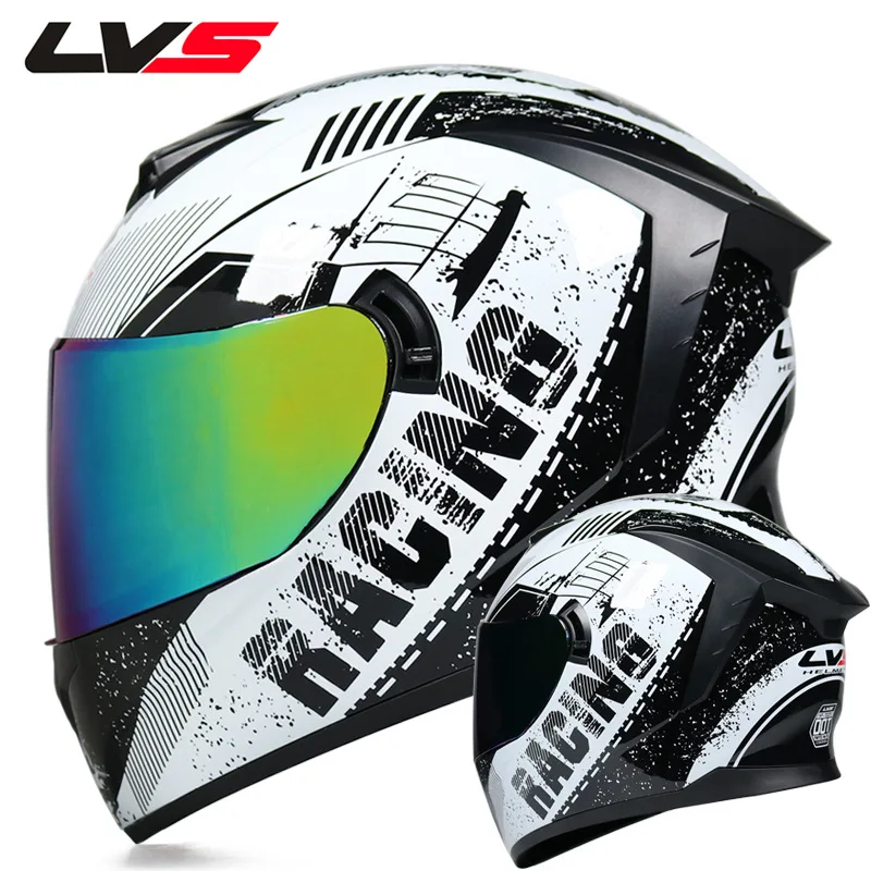 LVS Motorcycle Helmet Full Face Dual Visor All Season Winter Electric Scooter Bluetooth Ready Unisex CCC Certified