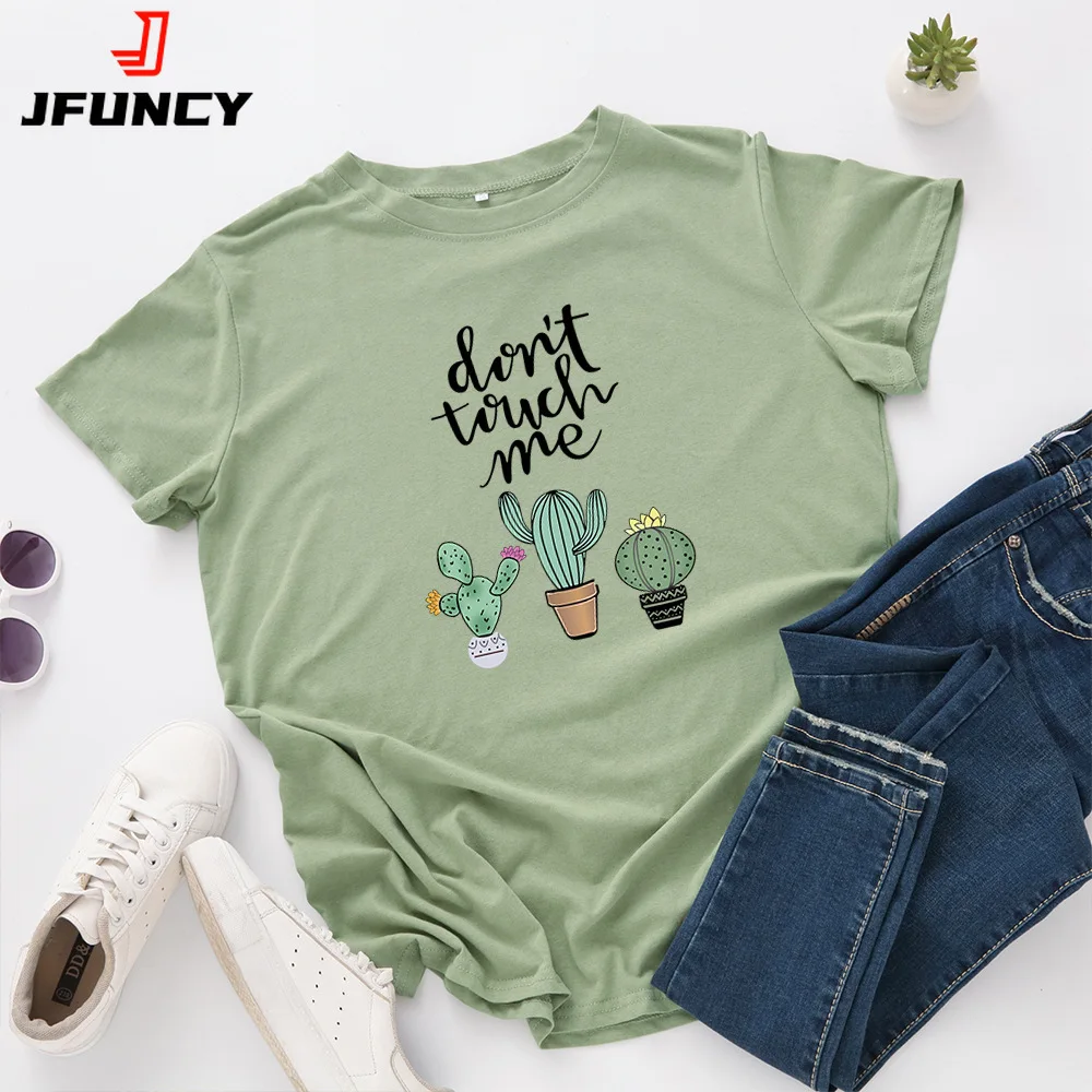 JFUNCY S-5XL Women Cotton T-shirts Female Short Sleeve Tee Tops Funny Print Woman Casual Tshirt 2024 Summer T Shirt