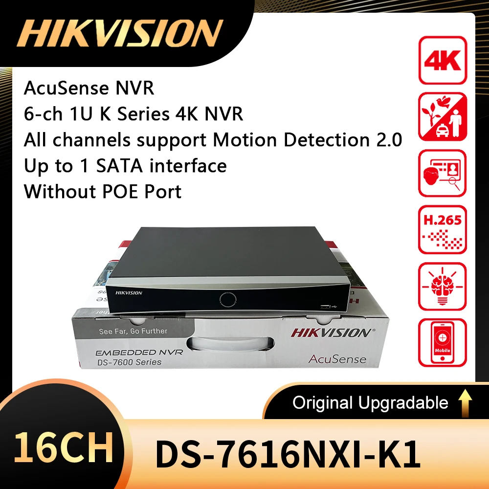 الأصلي Hikvision DS-7616NXI-K1 16-ch 1U بدون Poe Port AcuSense 4K NVR شبكة مسجل فيديو نظام الدائرة التلفزيونية المغلقة 1 واجهة SATA #1
