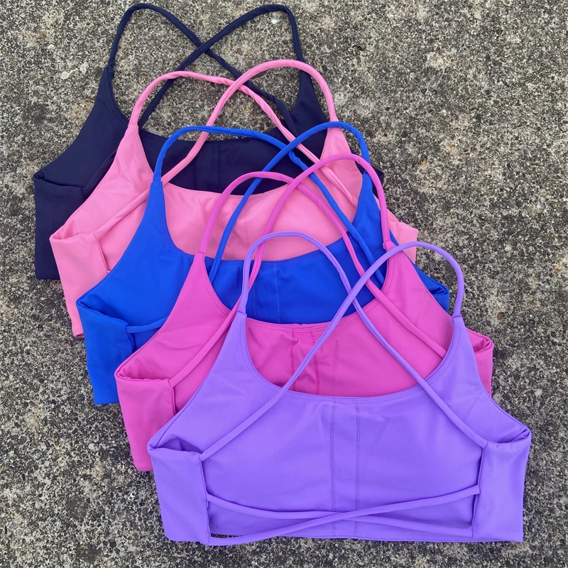 

Women's Sports Bra Gym Workout Top Vest Cross Straps Yoga Clothes Fitness Bralette High Support Running Tight Padded Underwear