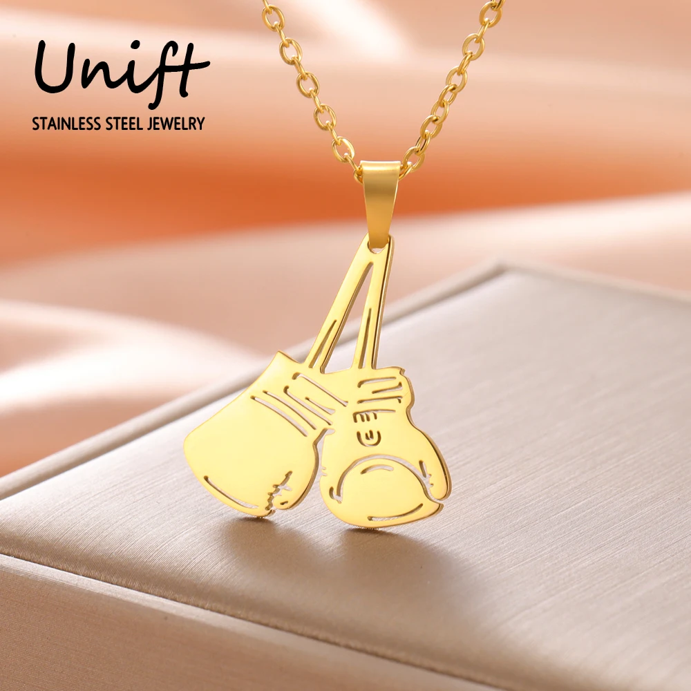 Unift Boxing Gloves Necklace for Women Boys Stainless Steel Pendant Domineering Fitness Jewelry Fashion Sports Accessories Gift