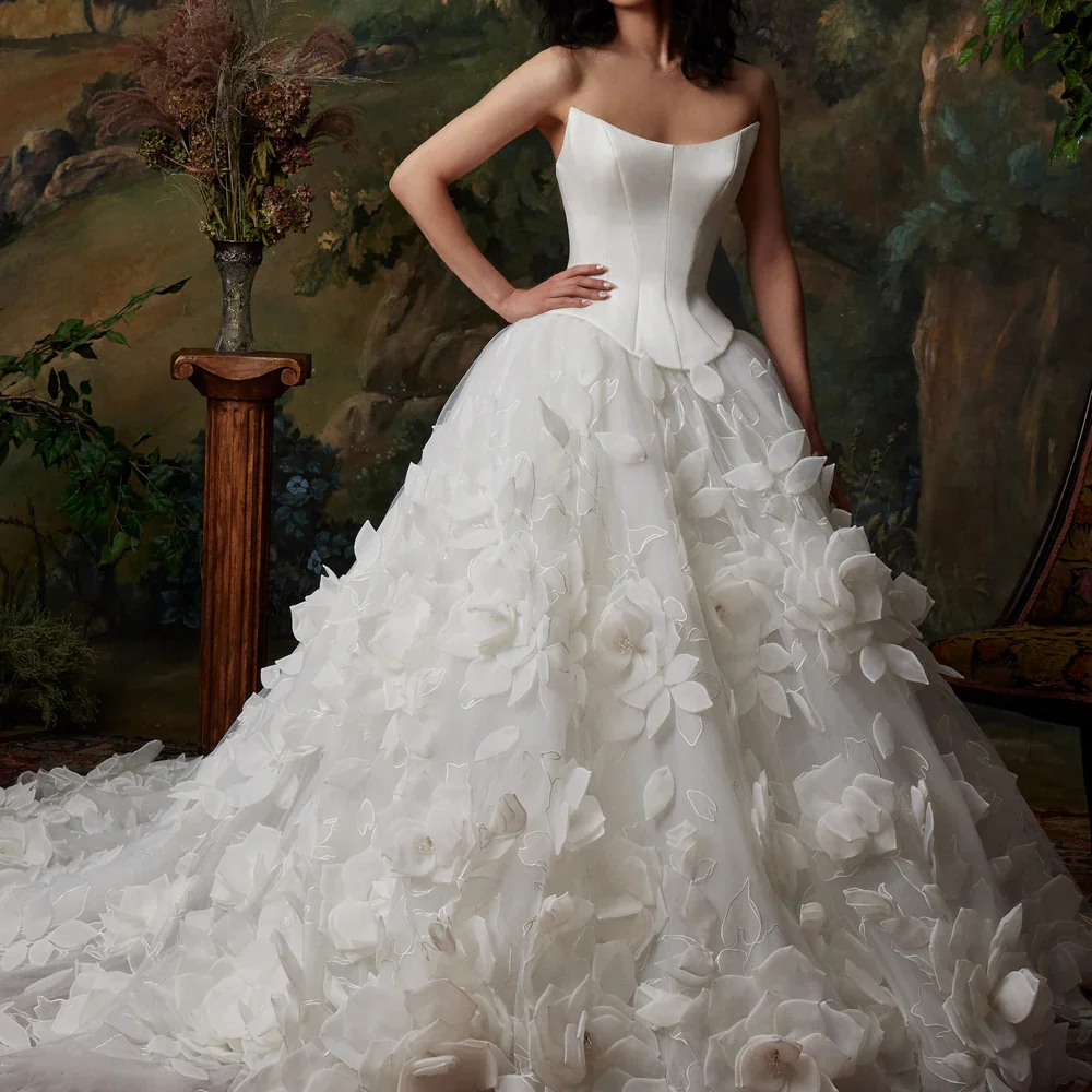 럭셔리 Strapless 새틴 민소매 A 라인 신부 웨딩 드레스 신부 가운 맞춤형