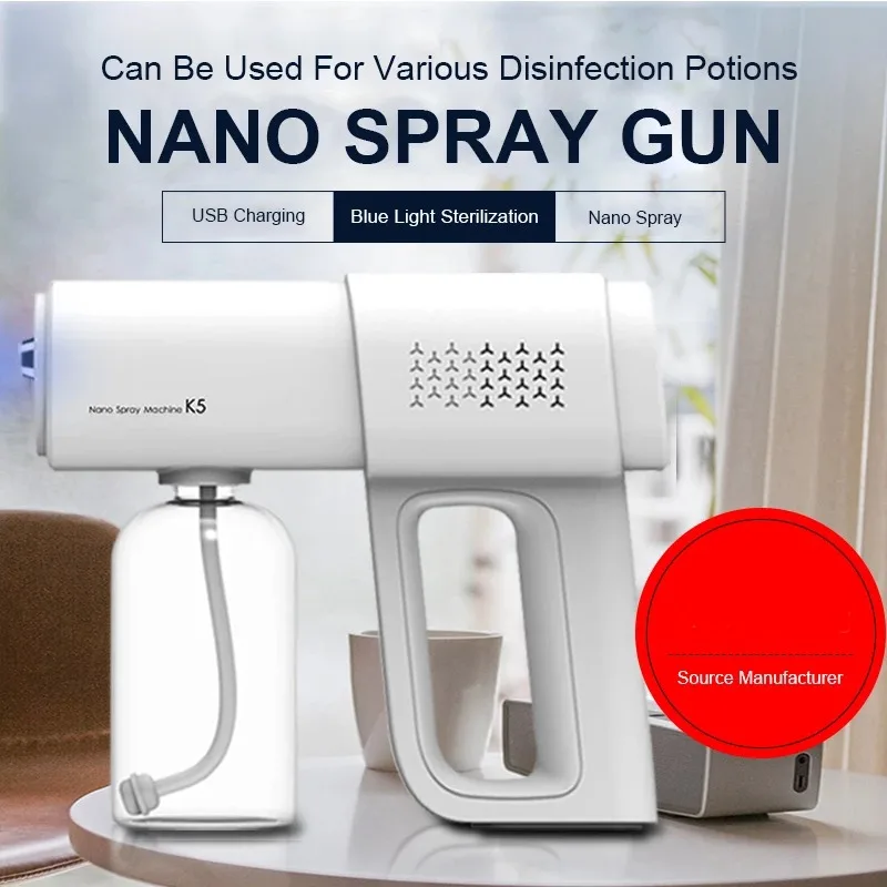 380ML Electric Nano Blue Light Steam Spray K5 Wireless Fogging Disinfection Sprayer Gun Type-C Atomization Sanitizer Machine