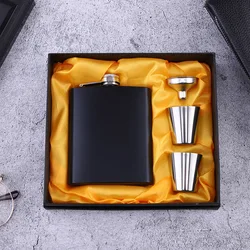 Spray Matte Black Paint 6 OZ Portable Outdoor Stainless Steel Wine Bottle Portable Wine Whiskey Bottle Gift Box Set