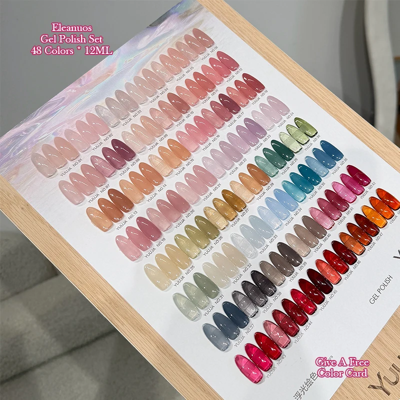 48 Colors Nude Sheer Gel Polish Set Ice Jelly Translucent UV Gel Varnish Soak Off Long Lasting Nail Art Manicure Kit