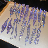 Inlaid Rhinestone Geometric Purple Love Tassel Earring for Women European and American Drop Earring 2025 Luxury Designer Jewelry