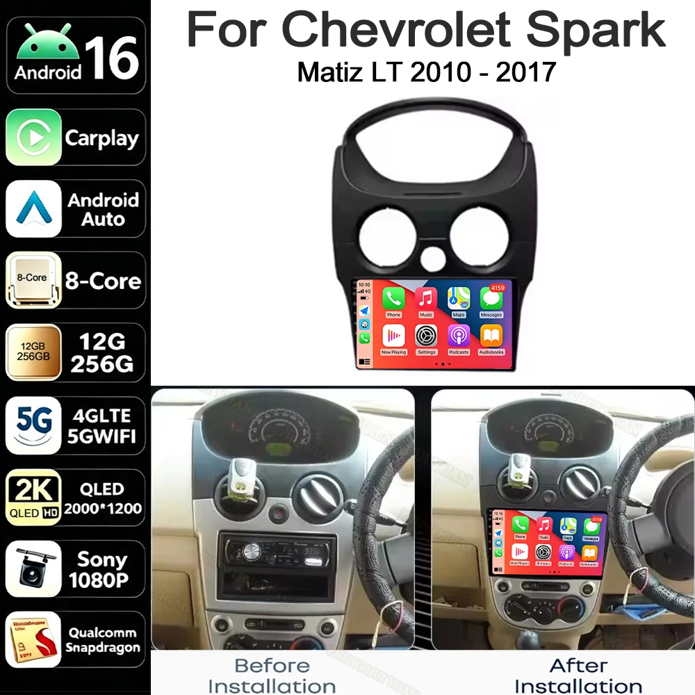 For Chevrolet Spark Matiz LT 2010-2018 CarPlay Auto Android 16 GPS Car Radio Stereo Navigation Multimedia Player Wireless Audio