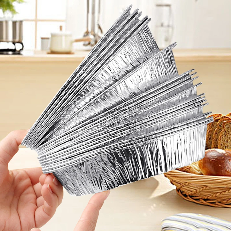 20pcs Disposable Tin Foil Bowl Box Foil Pans Round Air Fryer Paper Non-stick Steaming Basket BBQ Oil-proof Drip Tray Baking Tool