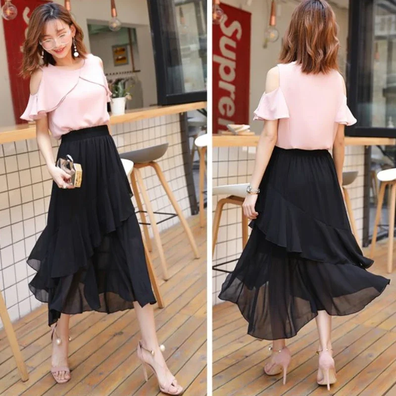 Female Skirts Summer 2024 Pleated Pleat Women's Skirt Midi Modest Offer Original Hot Clothing Trend Chic And Elegant A Line V