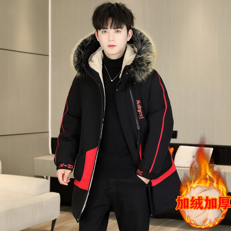 

High Quality Thick Fleece Hooded Jacket Winter Men's Outwear Windproof Warm Plush Coat Detachable Fur Collar Casual Padded Parka
