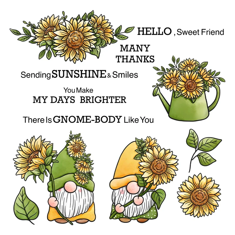 

Spring Sunflowers Gnome Metal Cutting Dies Clear Stamps DIY Scrapbooking Supplies Cut Dies Silicone Stamps For Cards