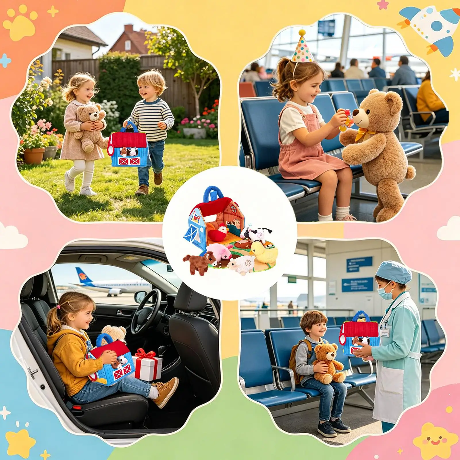 Fabric Farm Barn Toy Early Education Interactive Puzzle Soft Stuffed Interactive Cognitive Sensory Integration Fabric Plush Doll
