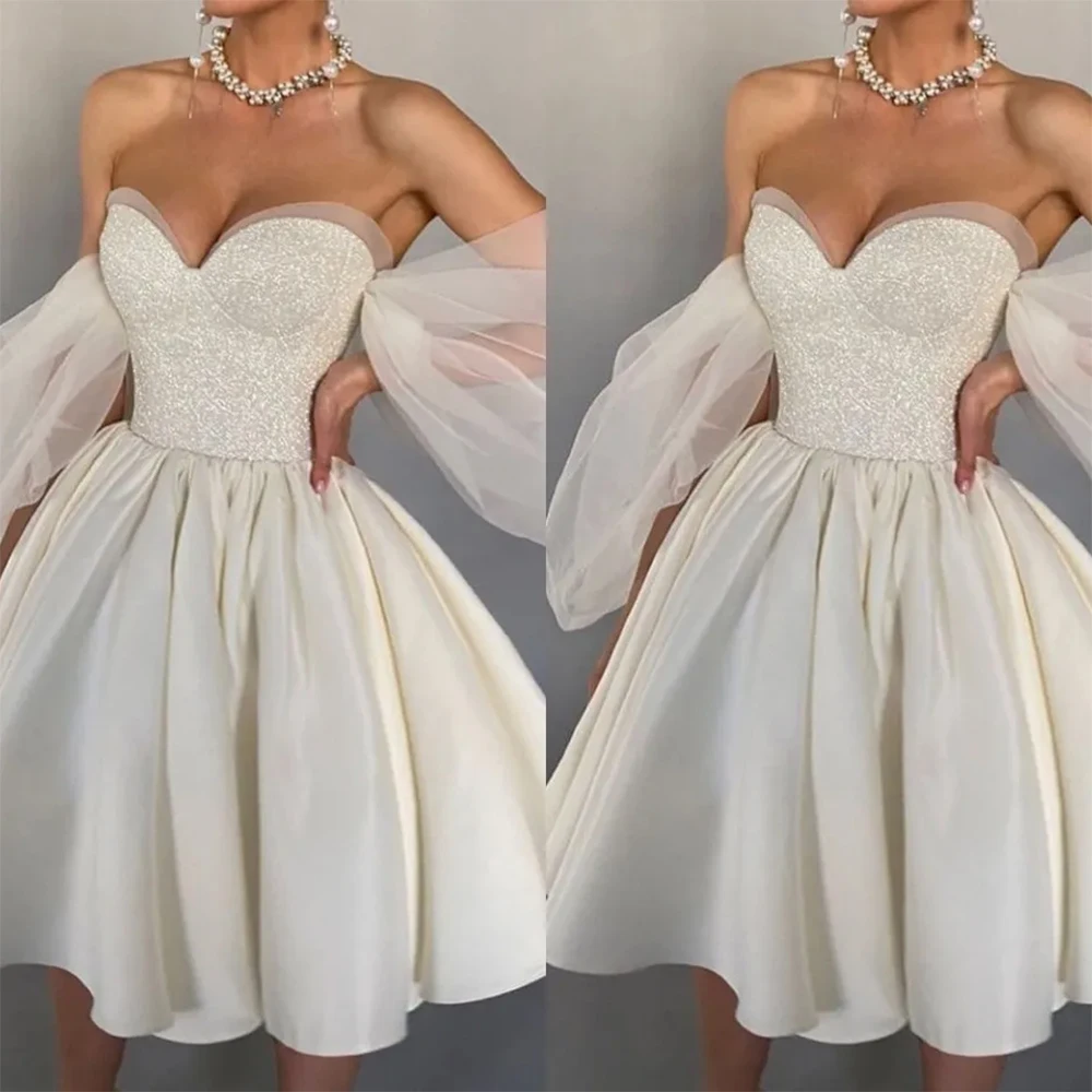

Short White Mini Skirts Formal Strapless Sleeveless Draped Above Knee Gowns Special Occasion Cocktail Party Dress Vestidos