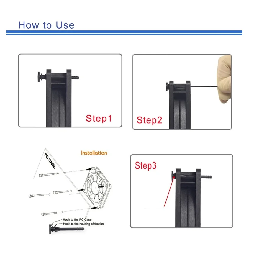 TEUCER Computer Case Cooling Fan Shock-Absorbing Adhesive Nail CPU Radiator Fan Fixing Clips Silicone Fixed Nails Without Screws