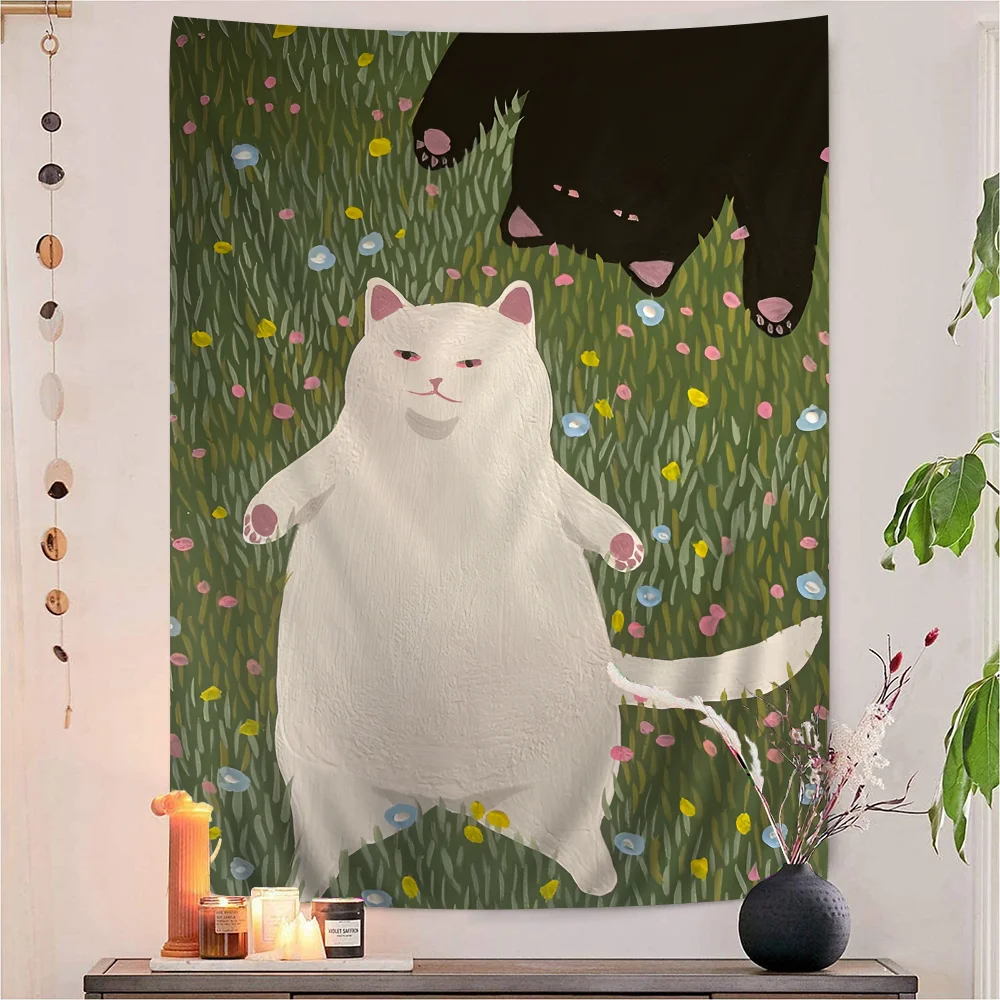 

Funny Cute Lovers Cat Tapestry Anime Tapestry Hanging Tarot Hippie Wall Rugs Dorm Wall Hanging Sheets