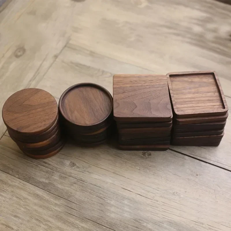 1PCS Wooden Coaster Tea Coffee Cup Pad Walnut Durable Heat Resistant Round Bowl Teapot Mat Home Wood Placemats Decor Coasters