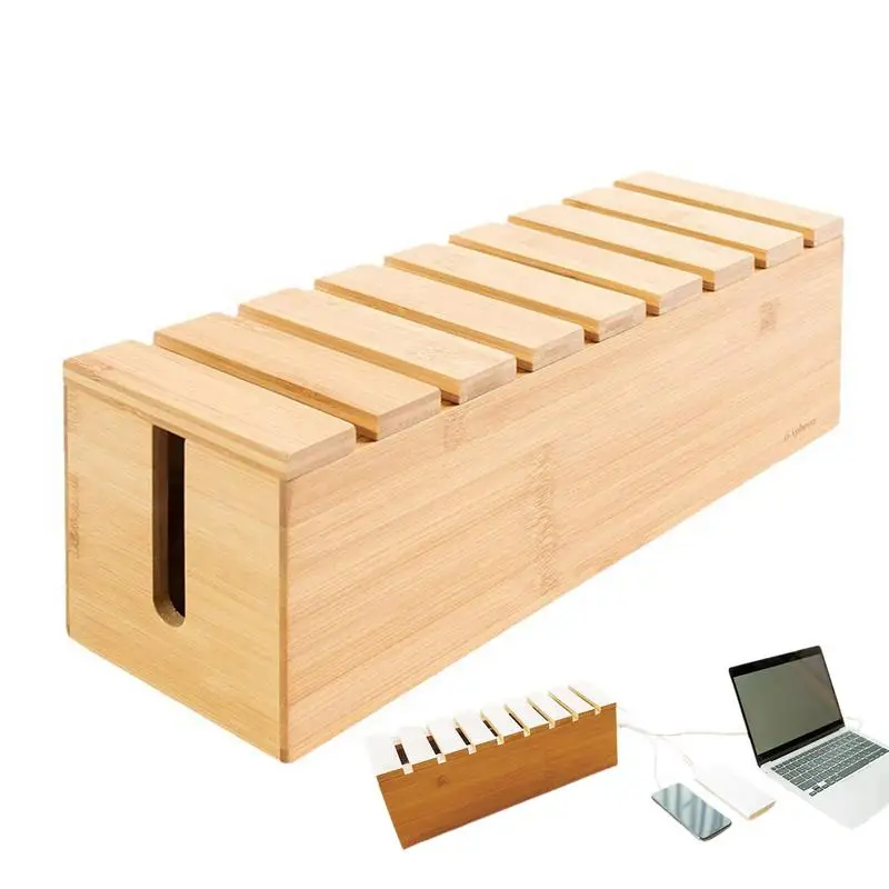 Caja de gestión de cables de madera, organizador de almacenamiento de cables, ocultador de extensión, caja de almacenamiento de cables, solución ordenada en el suelo de escritorio, organizador de cables