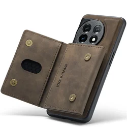 DG.Ming Wallet Case for OnePlus 15 13 12 11 10Pro Retro Leather Magnetic Detachable with Trifold Wallet Holder
