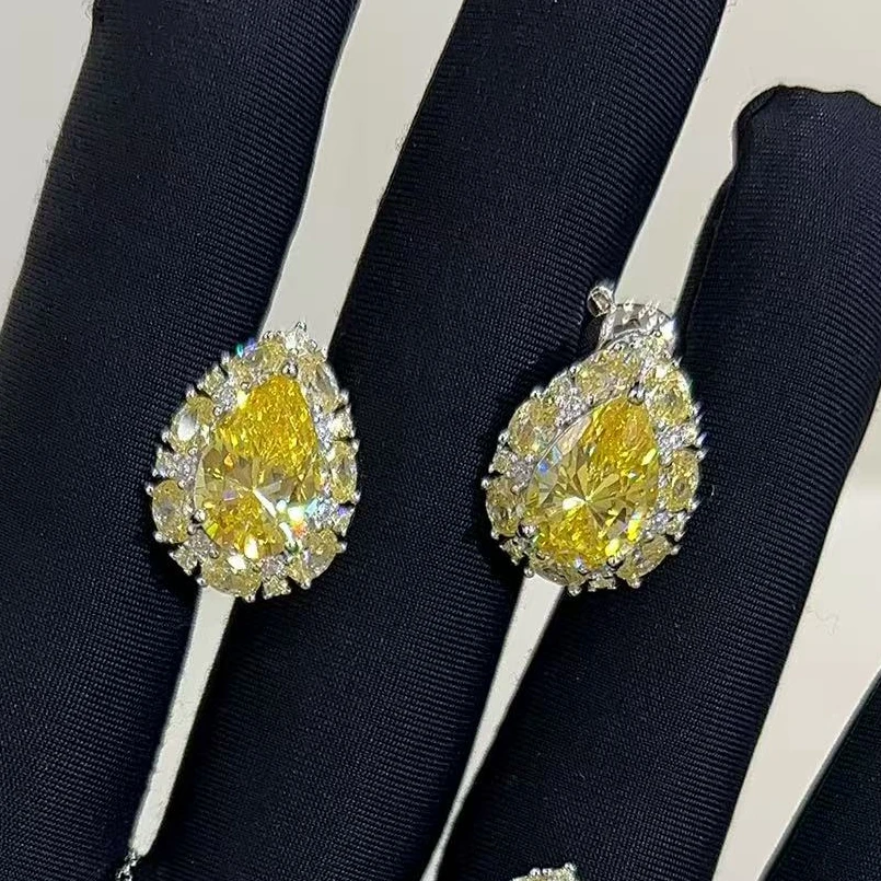 KQDANCE Solid 925 Sterling Silver Sapphire Luxury Shinny Water Drop Earrings With Full Diamonds For Women Party Jewelry Gifts