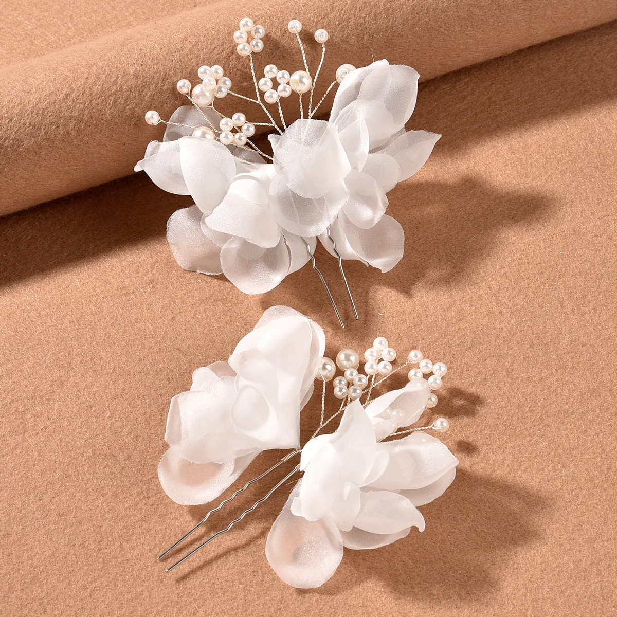 Pinzas para el pelo en forma de U para boda, tocado de novia, horquillas de flores de malla, perlas, accesorios para el cabello de boda, tocado de