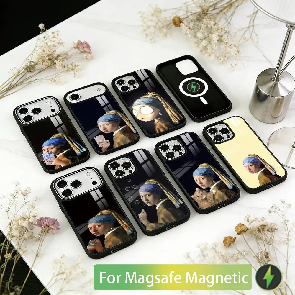 Girl With A Pearl Earring Vermeer Phone Case For iPhone17,16,15,14,13,12,11 Plus,Pro Magnetic For Magsafe Wireless Charging