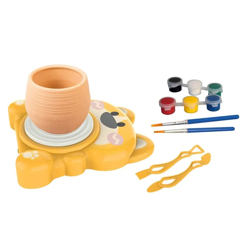 bedw-diy-ceramic-maker-mini-pottery-wheel-for-kids-8-12-complete-art-craft-set-includes-3-pack-air-dry-clays-paints