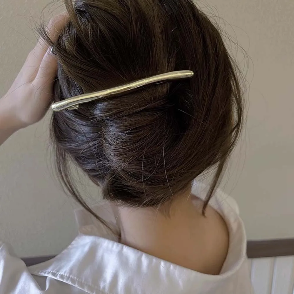 11cm Automatic Smooth Spring Clip Metal Golden Strip Long Barrettes Hair Clips Women Ponytail Clip Side Bang Horsetail Hairpin