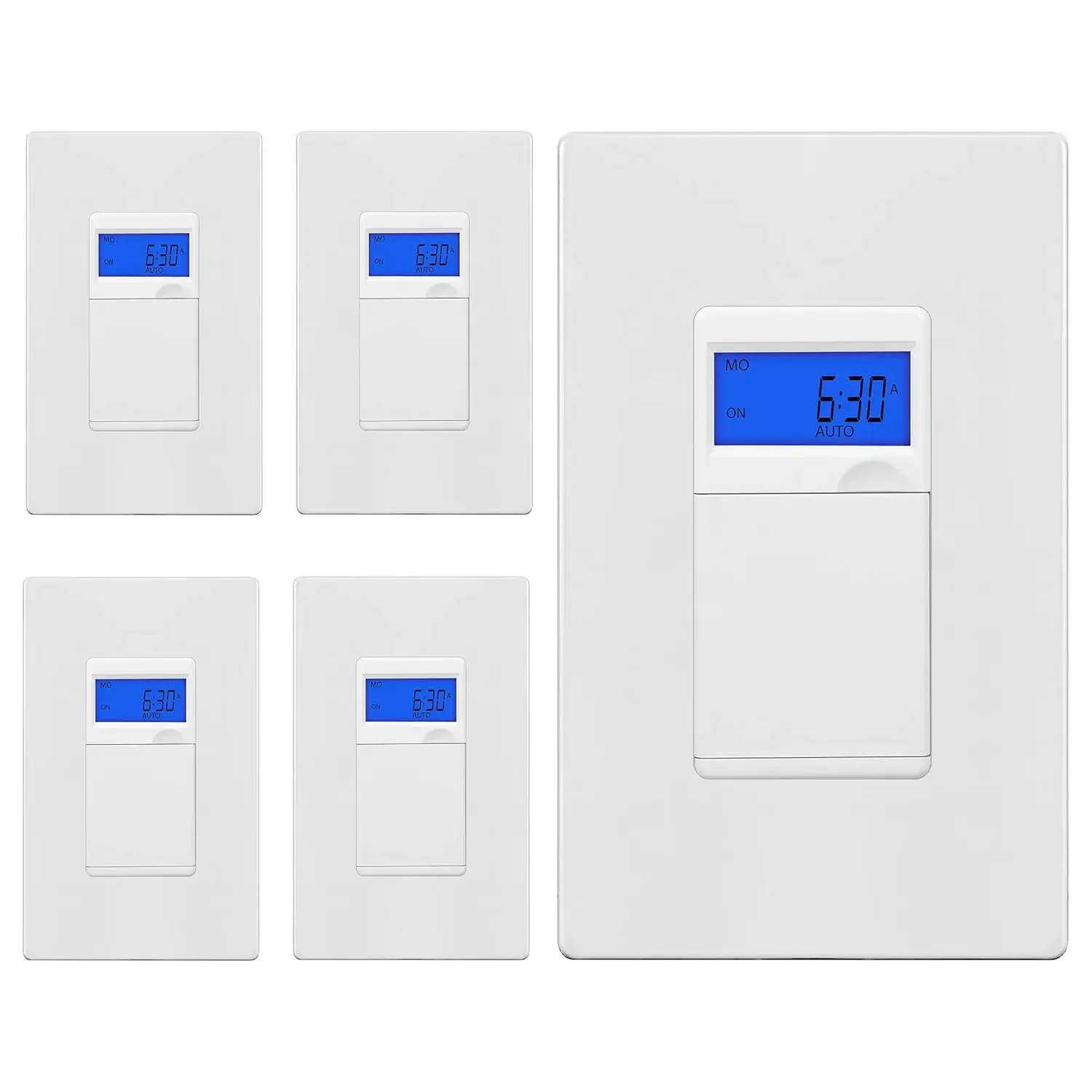 HET01 7 Days Digital in-Wall Programmable Timer Switch with Blue Backlight, White, 5-Pack