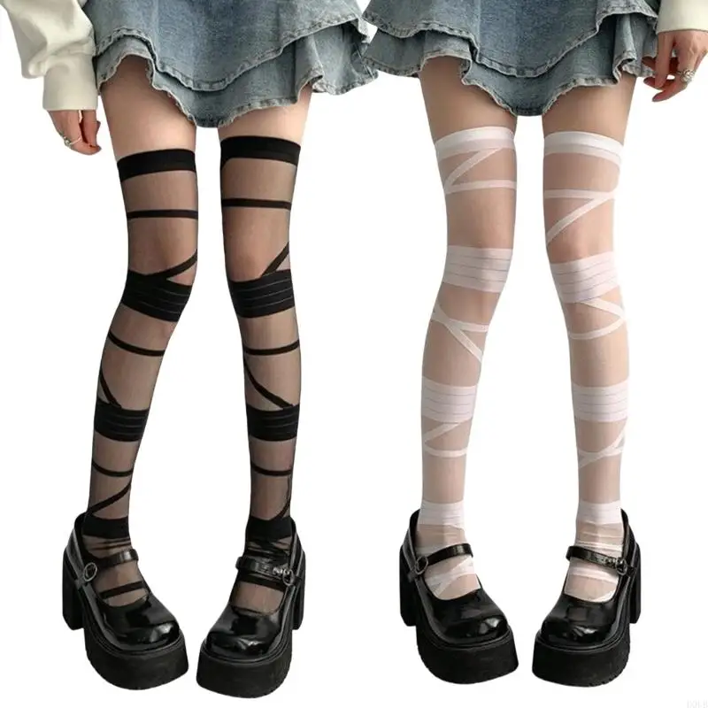 

D0UB Sheer Over Close Long Nocks Женщины Bangage Silk Silk High Stockings
