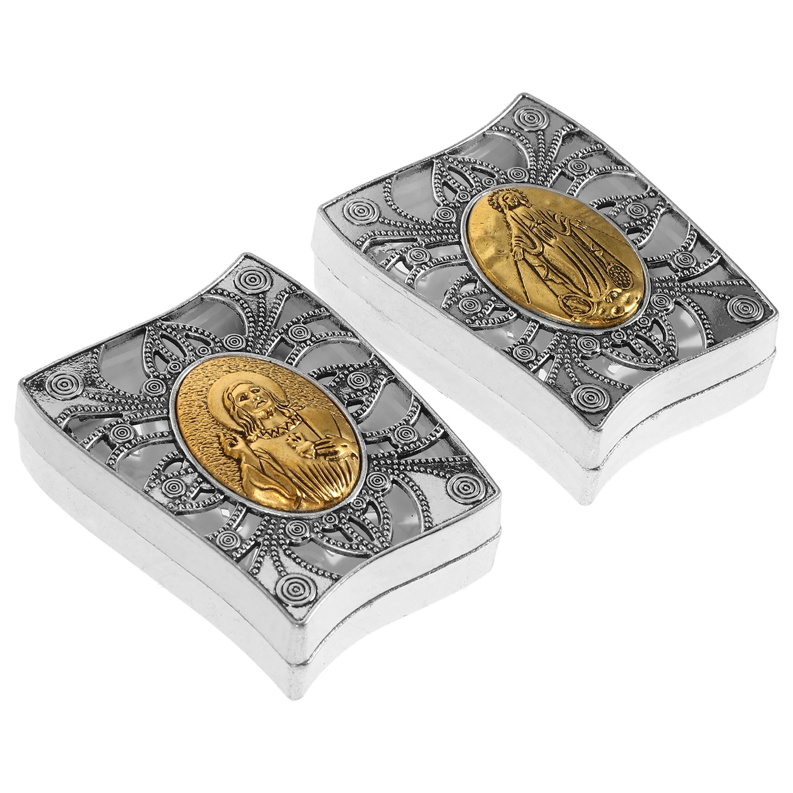 

2 Pcs Beads Jewelry Case ganizer Case Vintage Metal Jewelry ganizer Religious Small Storage Container Decorative