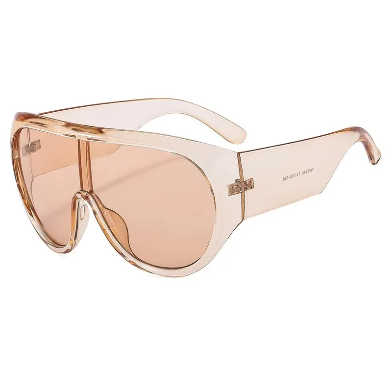 Luxury Brand Retro Big Frame Women Sunglasses Tea Color Square Pilot Shades UV400 Cool Men One Piece Sun Glasses