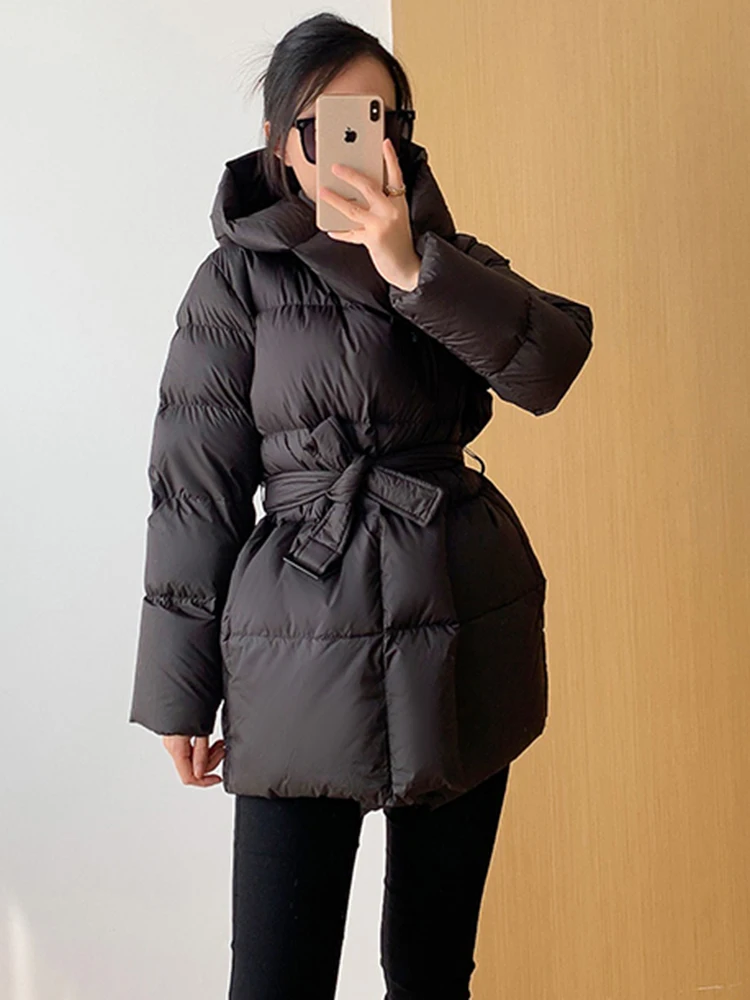 SEDUTMO Winter Tunic Warm Duck Down Coat Women Thick Long Jackets Autumn Fashion Slim Vintage Casual Parkas With Belt ED1996