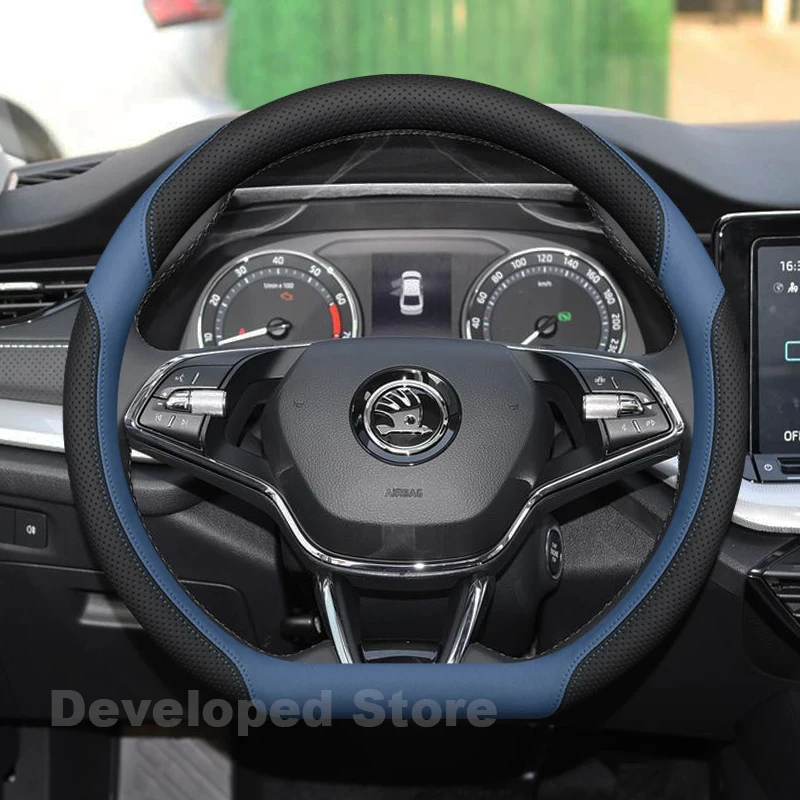 Car Steering Wheel Cover For NEW Skoda Enyaq Kodiaq Octavia 2025 2024-2013 Leather Auto Steering Wheel Skoda Kodiaq Accessories